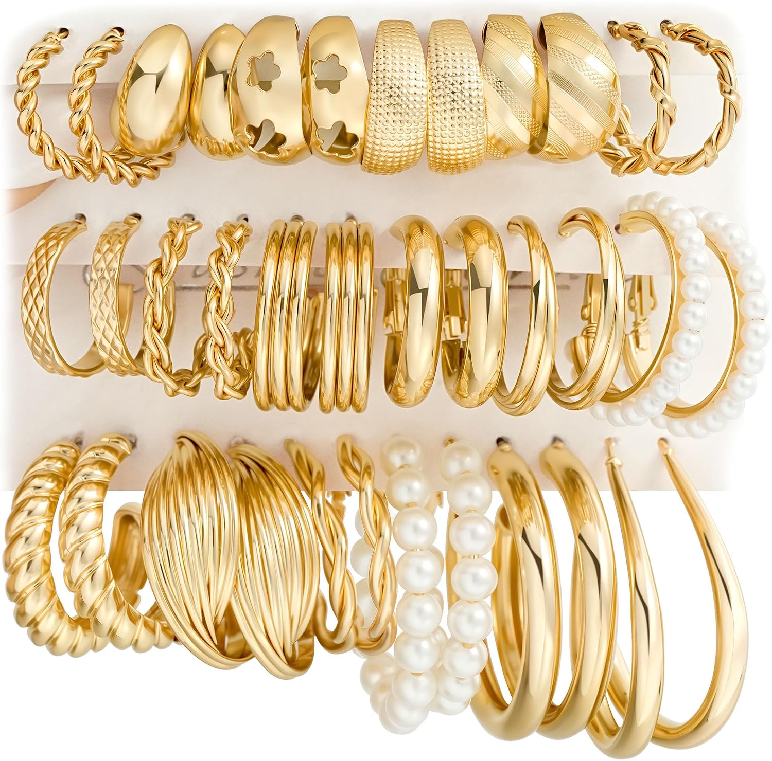 18 Pairs Assorted Gold Finish