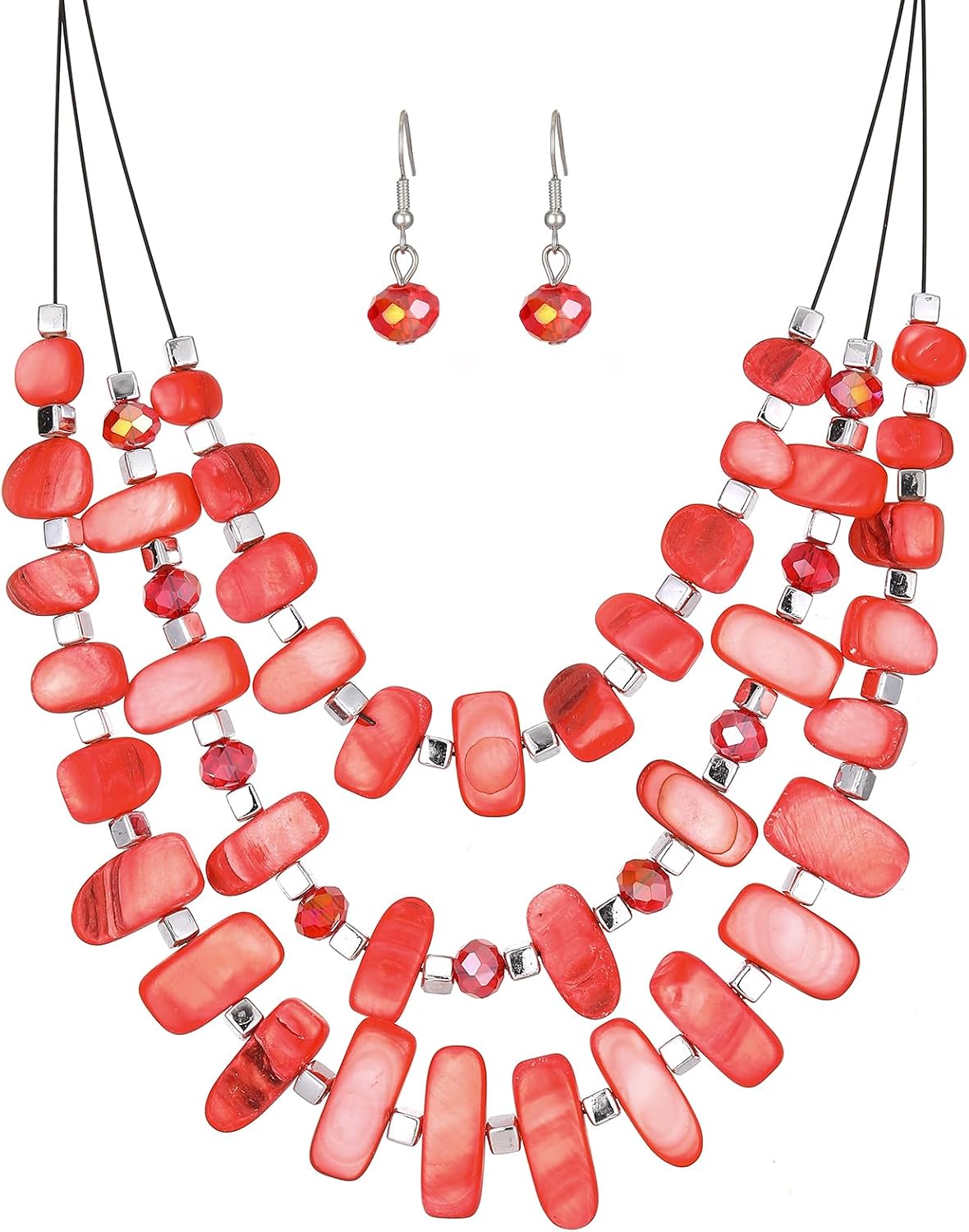 Blue Layered Beaded Necklace Set - Image 7