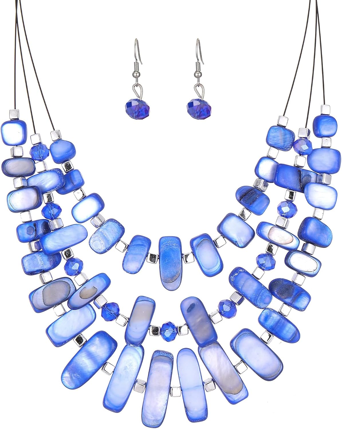 Blue Layered Beaded Necklace Set - Image 8