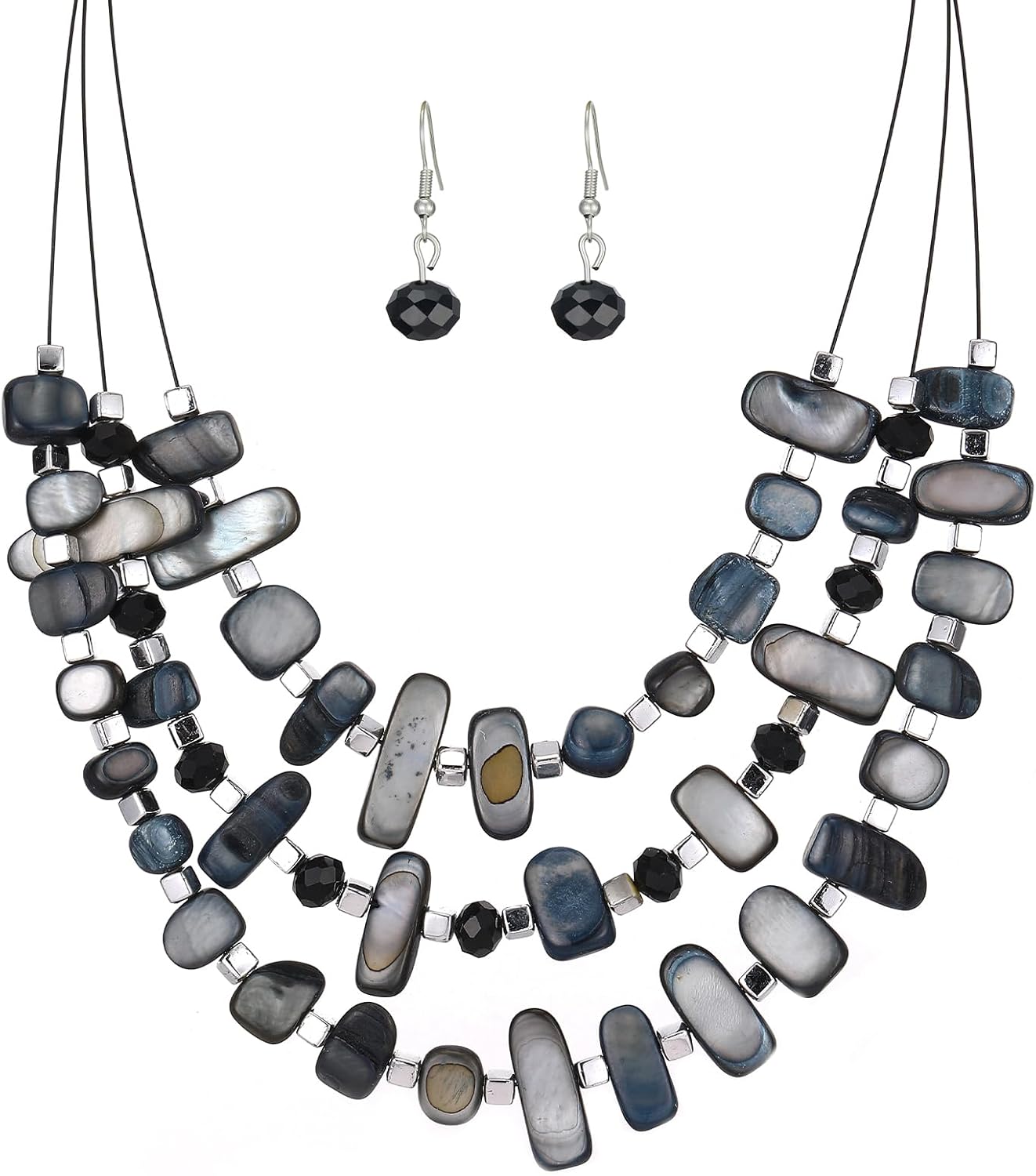 Blue Layered Beaded Necklace Set - Image 9