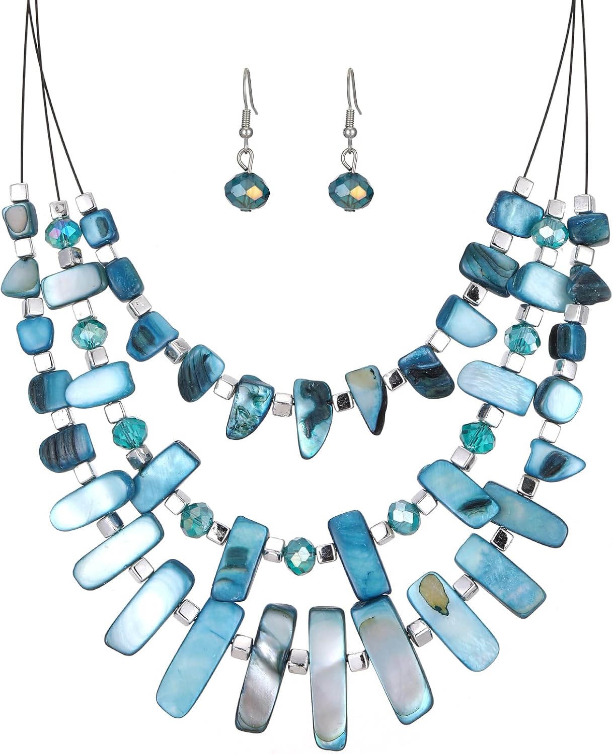 Blue Layered Beaded Necklace Set - Image 15