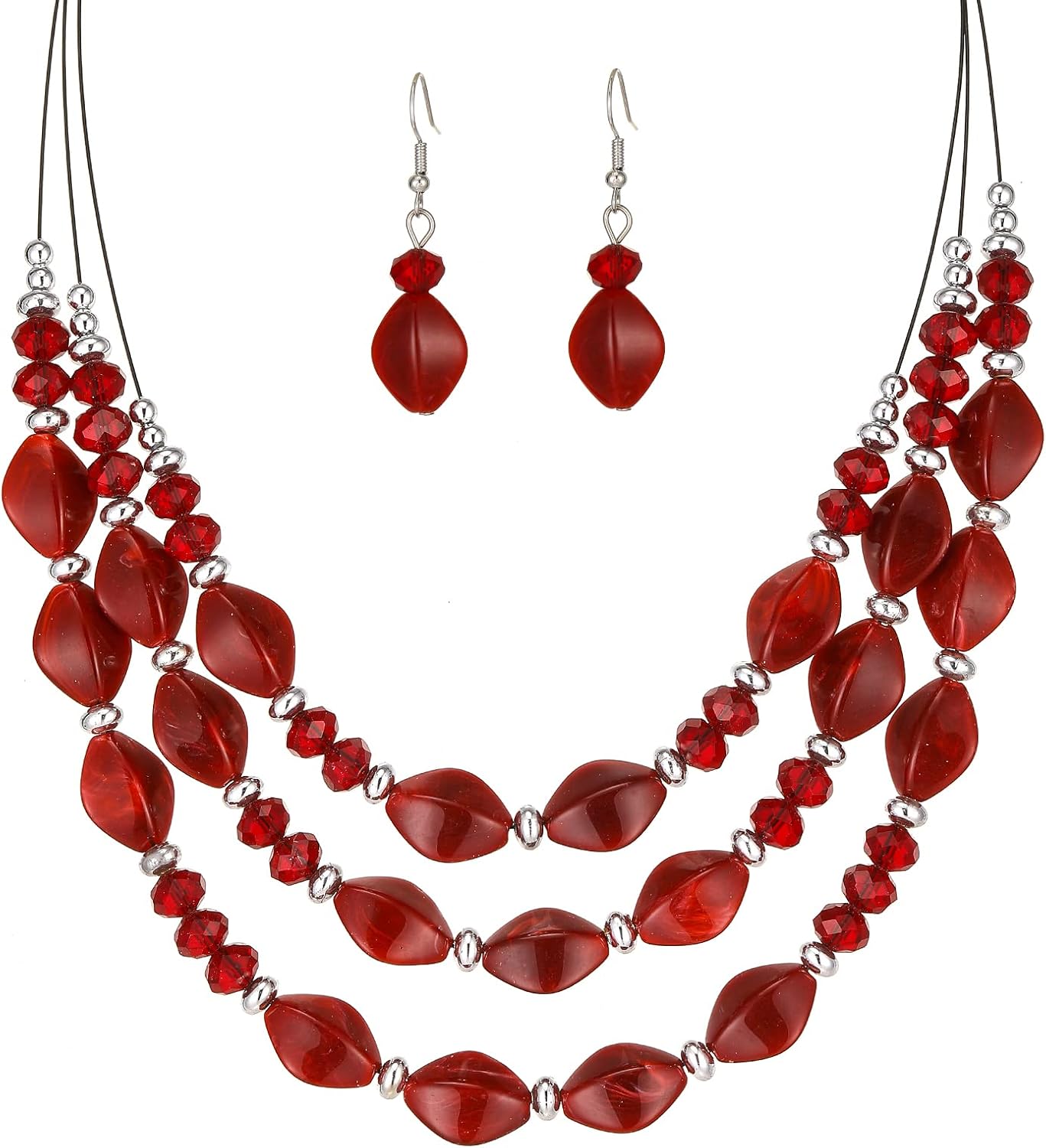 Blue Layered Beaded Necklace Set - Image 11