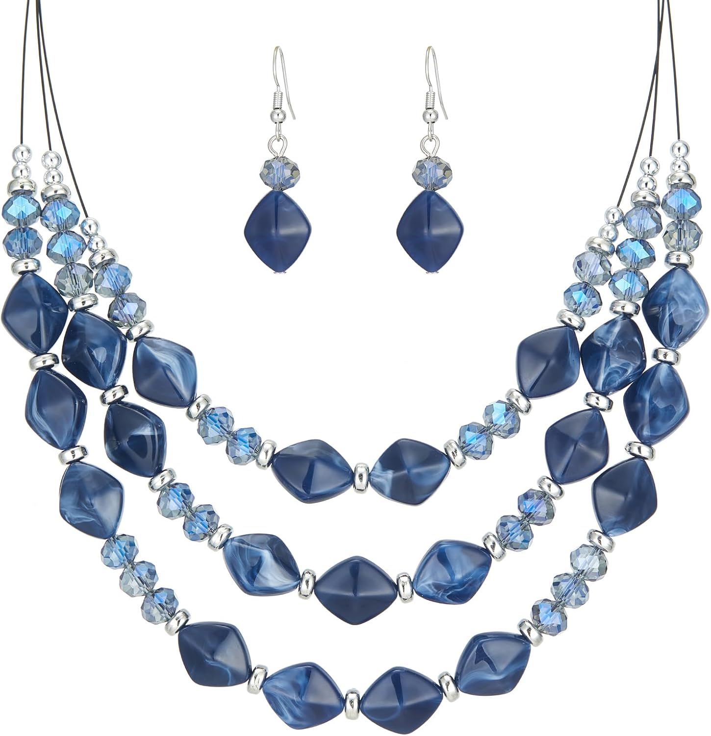 Blue Layered Beaded Necklace Set