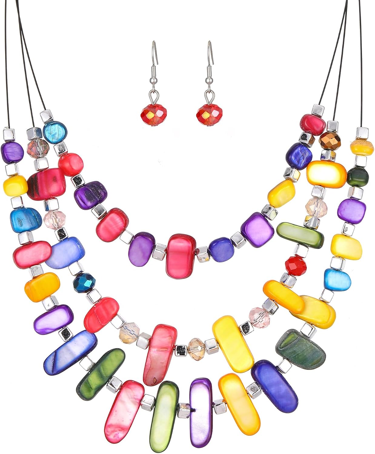 Blue Layered Beaded Necklace Set - Image 16