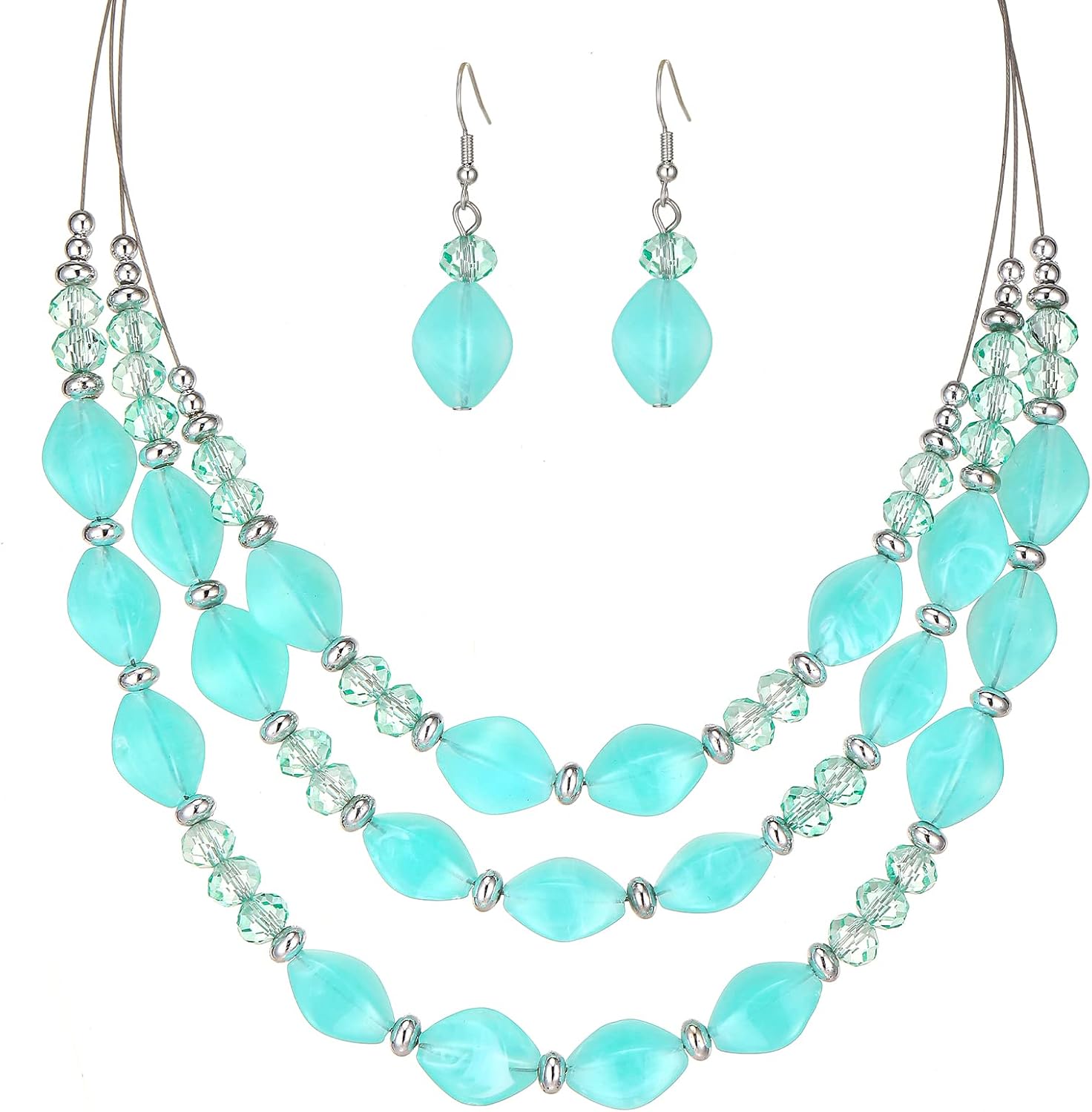Blue Layered Beaded Necklace Set - Image 21