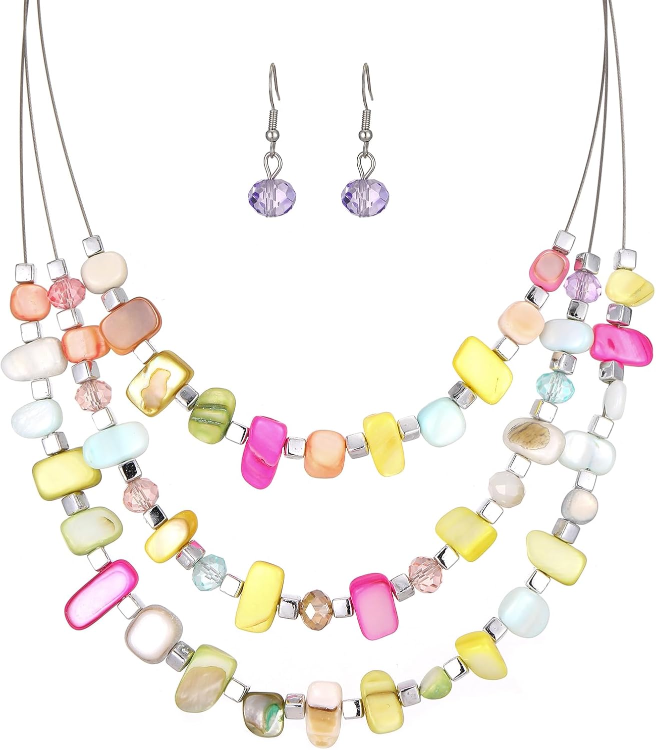 Blue Layered Beaded Necklace Set - Image 14