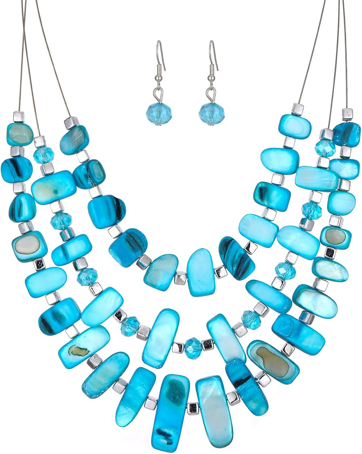 Blue Layered Beaded Necklace Set - Image 19