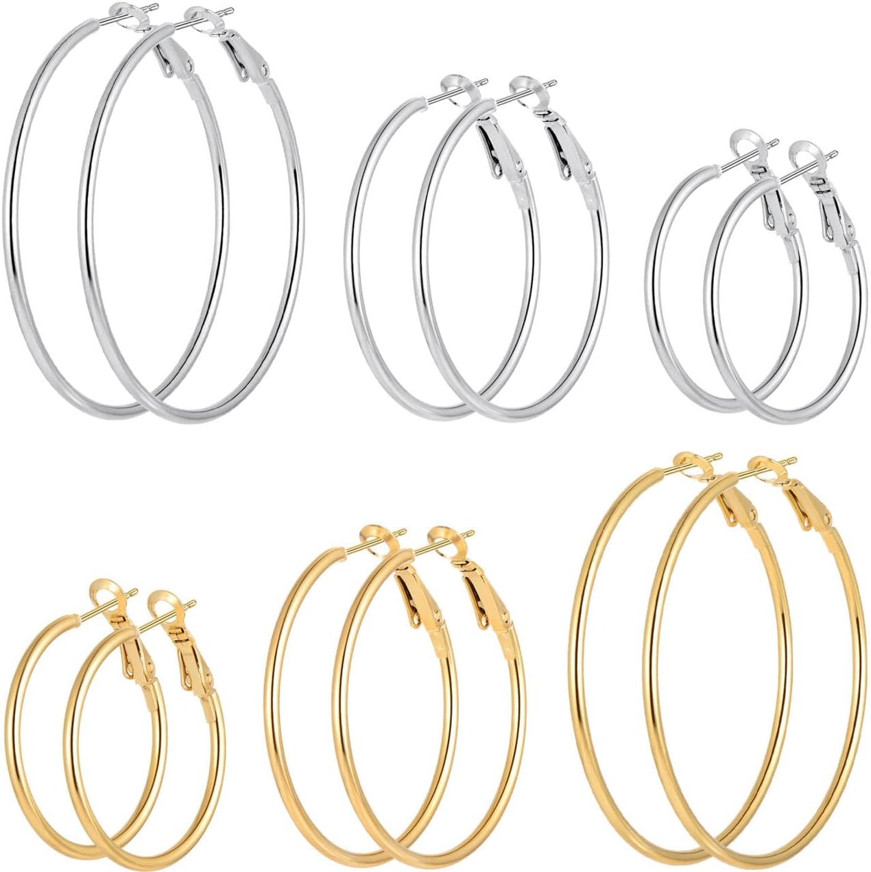 Assorted Hoop Earrings Set - 6 Pairs