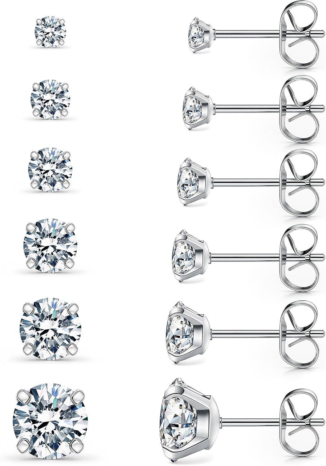 Six Pairs Round Stone Stud Earrings Set