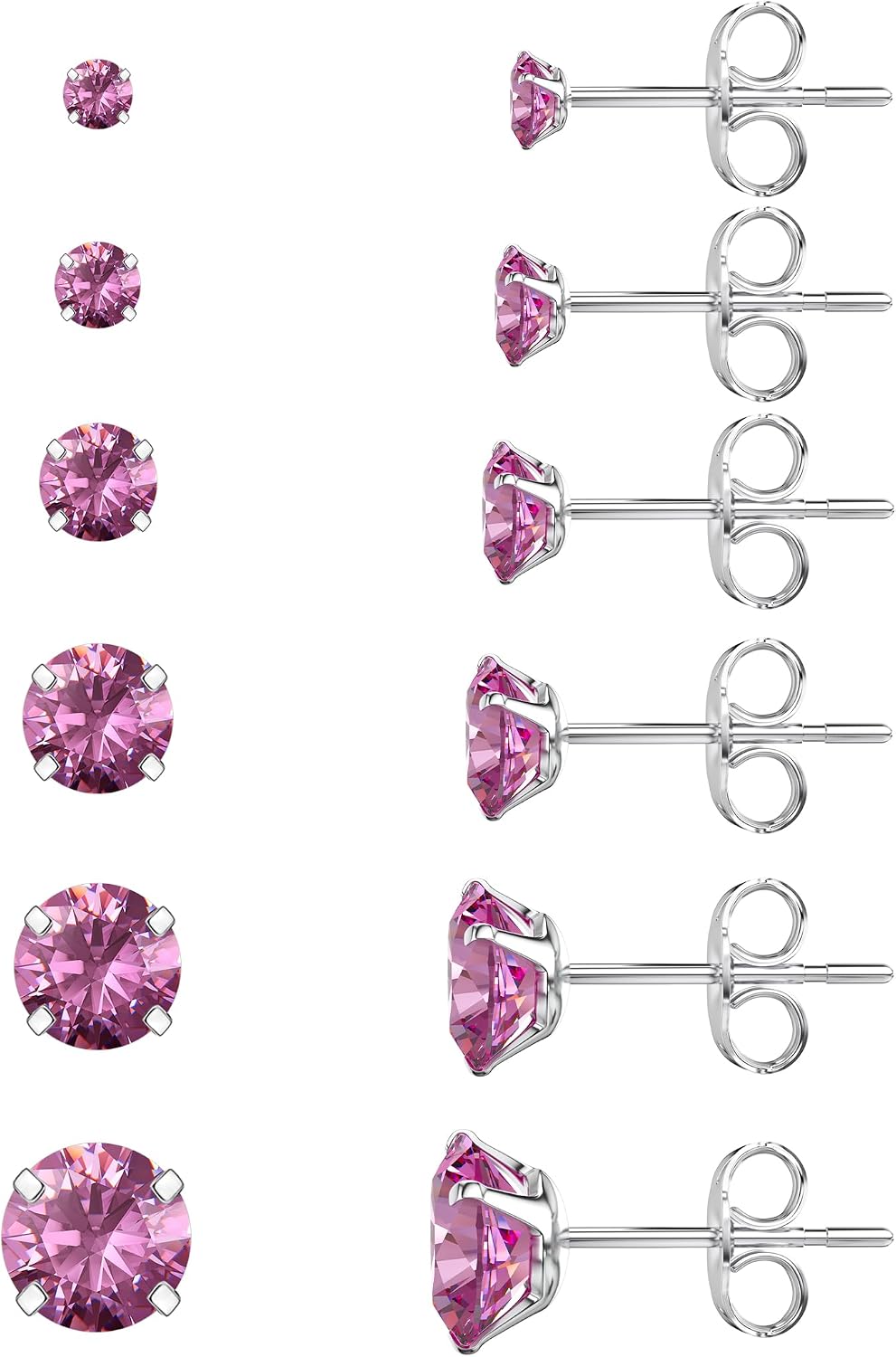 Six Pairs Round Stone Stud Earrings Set - Image 12