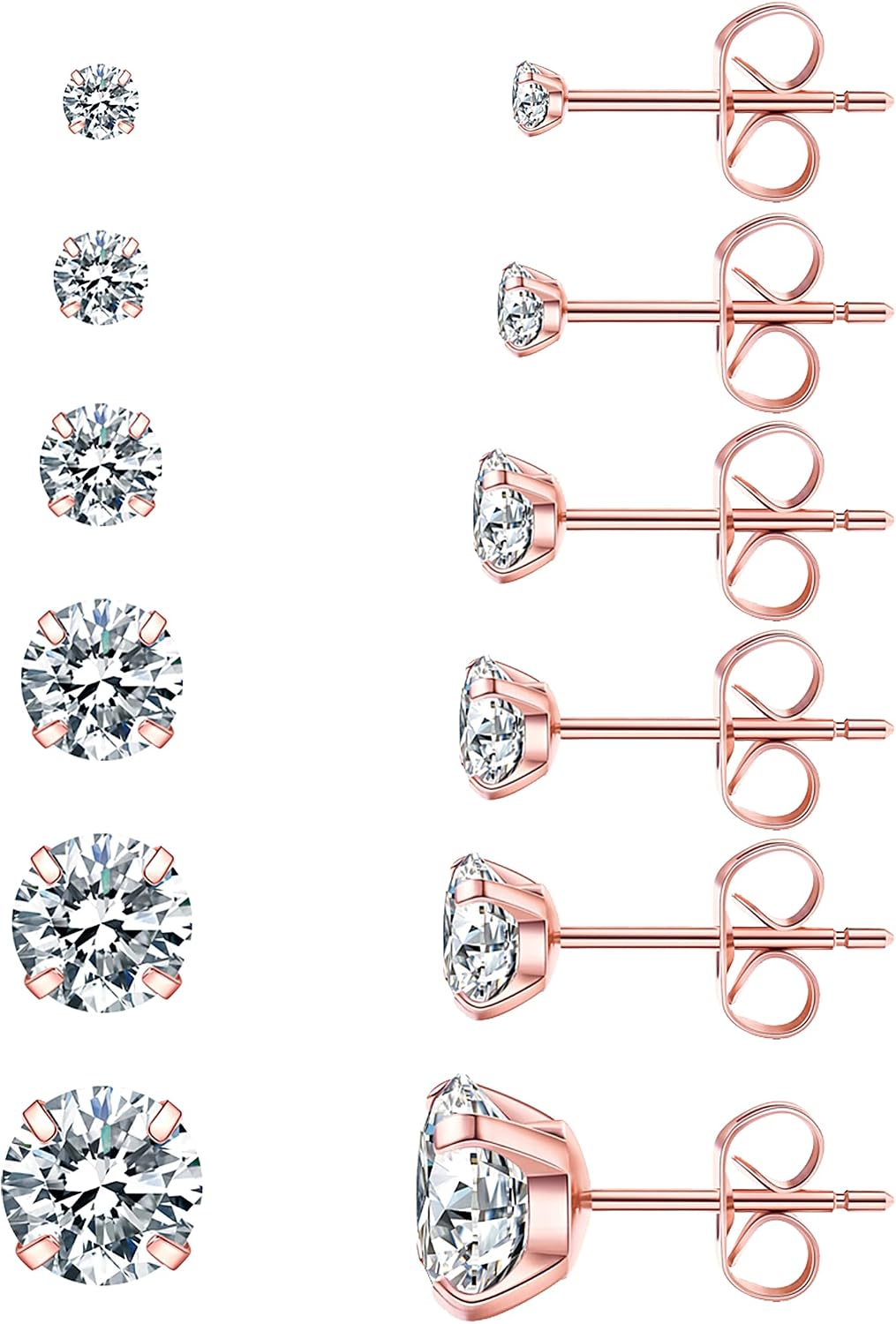 Six Pairs Round Stone Stud Earrings Set - Image 16