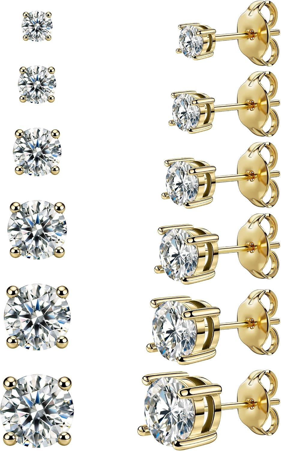 Six Pairs Round Stone Stud Earrings Set - Image 14