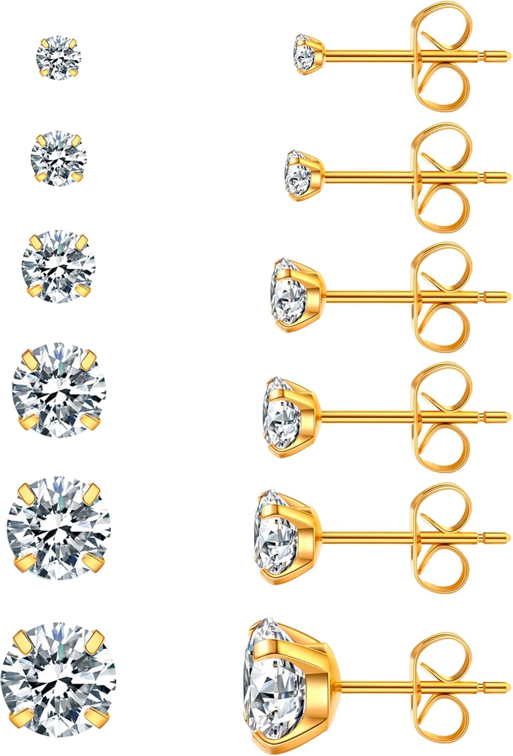 Six Pairs Round Stone Stud Earrings Set - Image 13