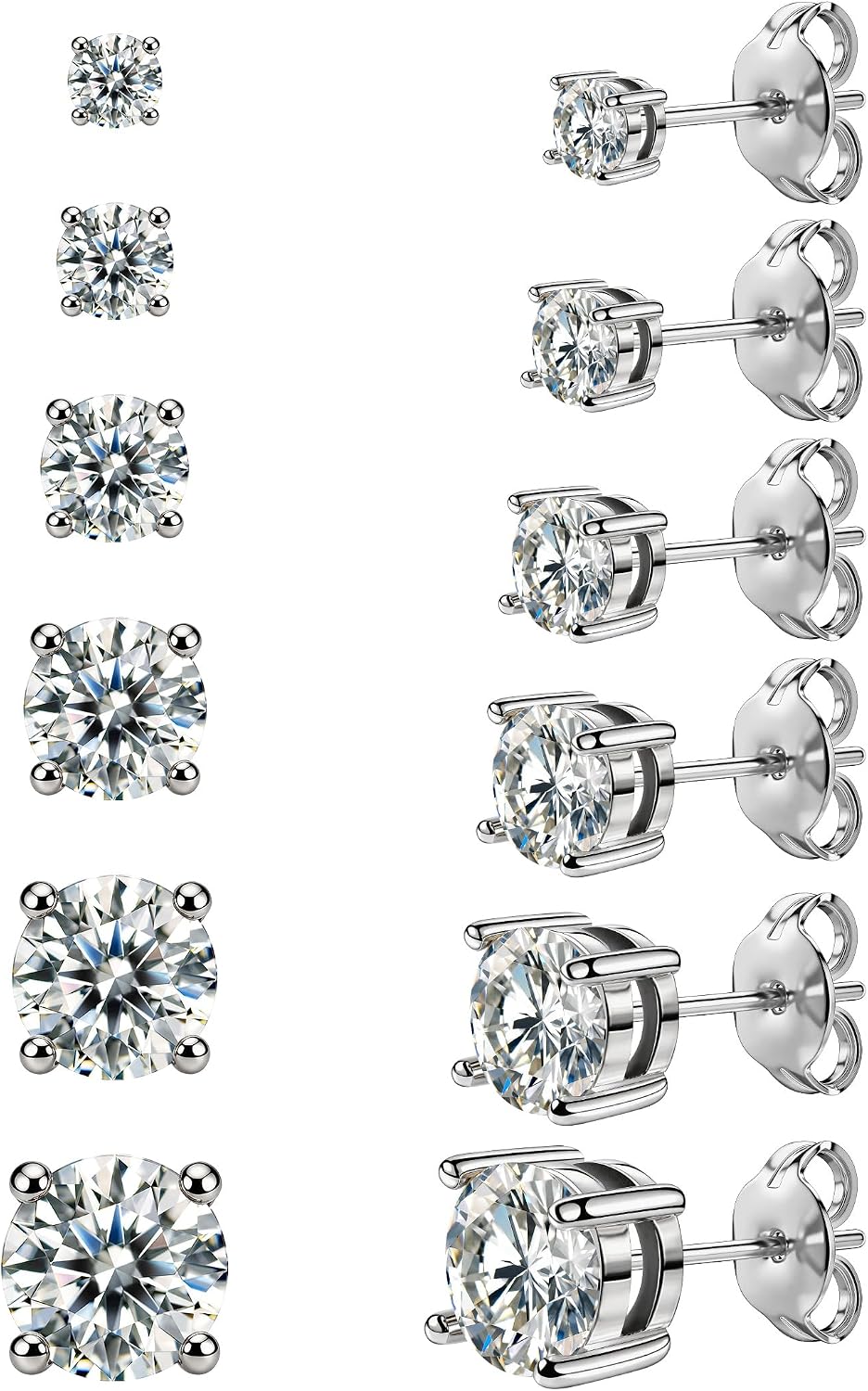 Six Pairs Round Stone Stud Earrings Set - Image 17