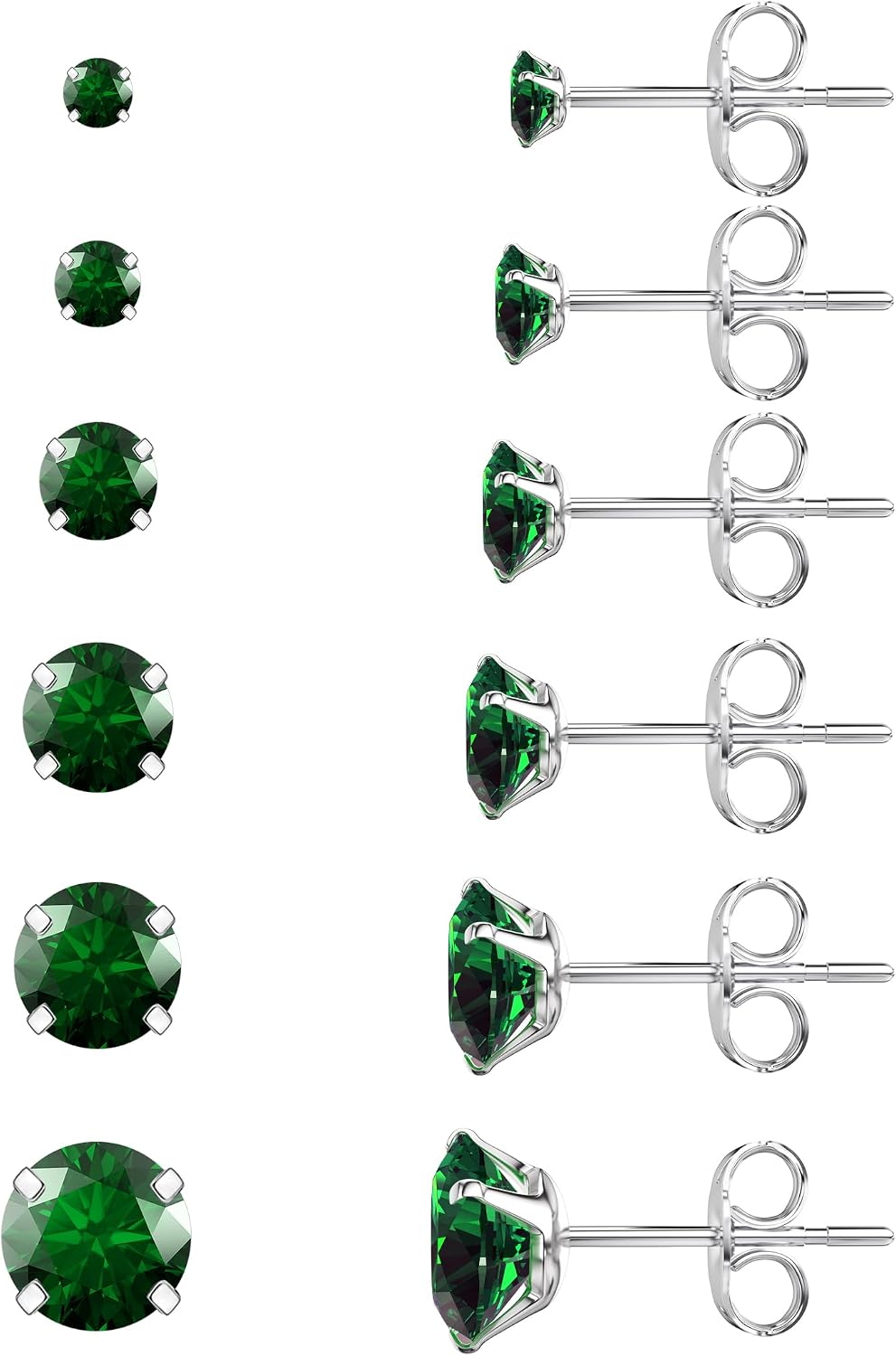 Six Pairs Round Stone Stud Earrings Set - Image 10