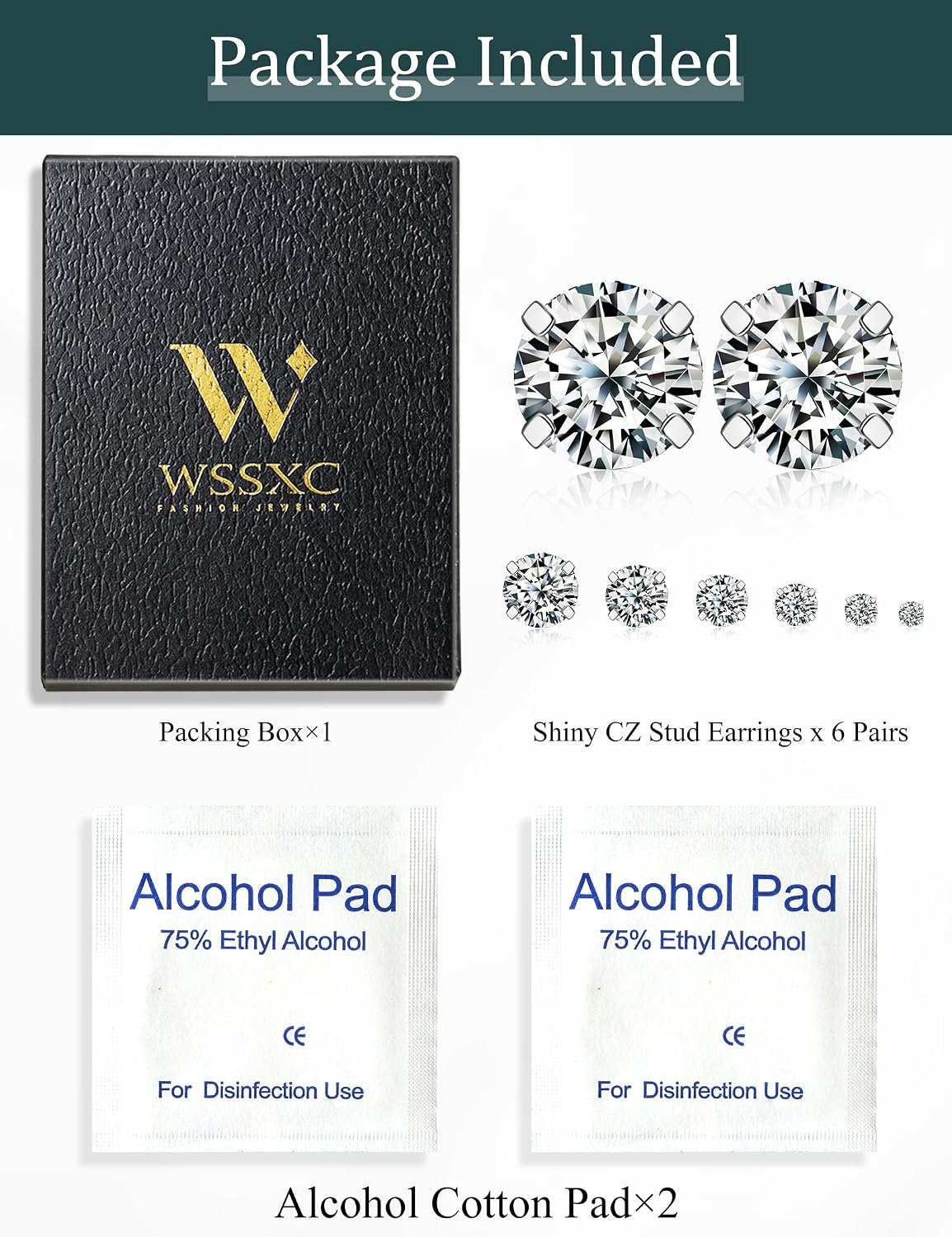 Six Pairs Round Stone Stud Earrings Set - Image 7