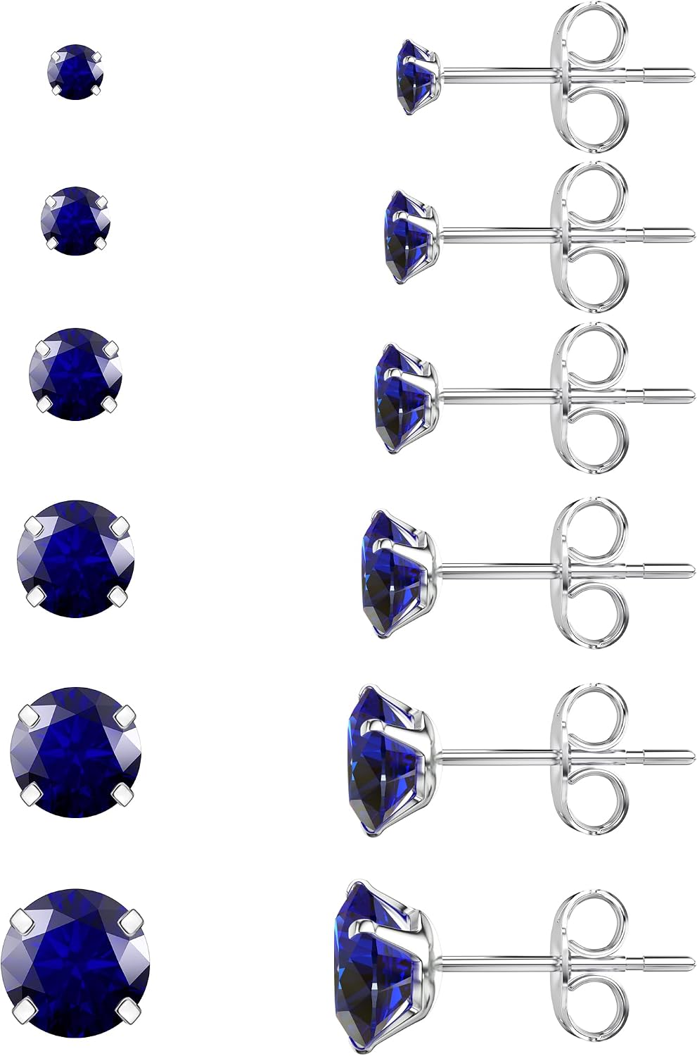 Six Pairs Round Stone Stud Earrings Set - Image 11