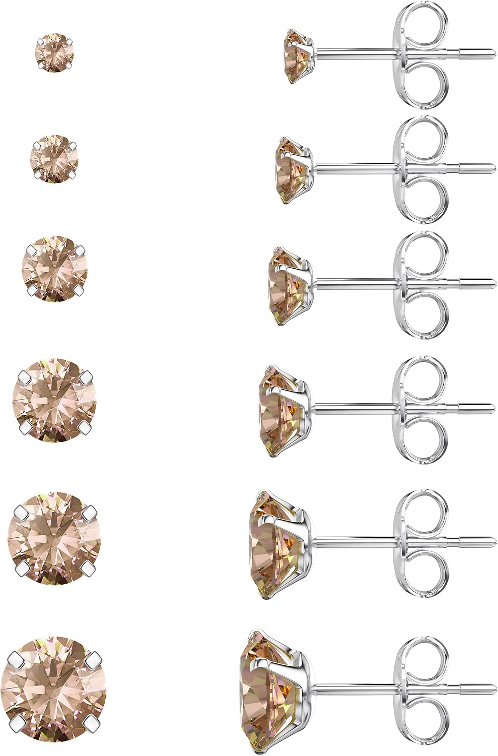Six Pairs Round Stone Stud Earrings Set - Image 15