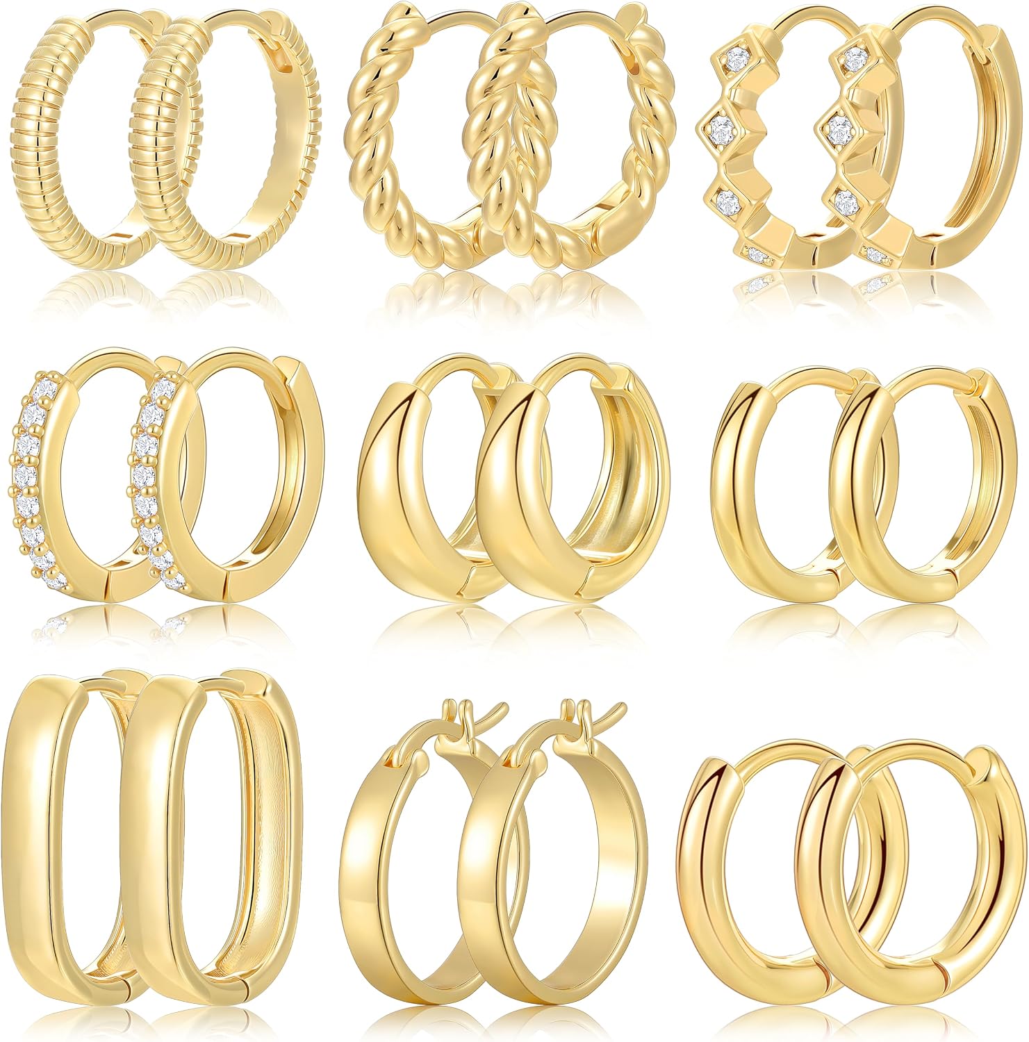 Nine Pairs Gold Finish Hoops - Image 8