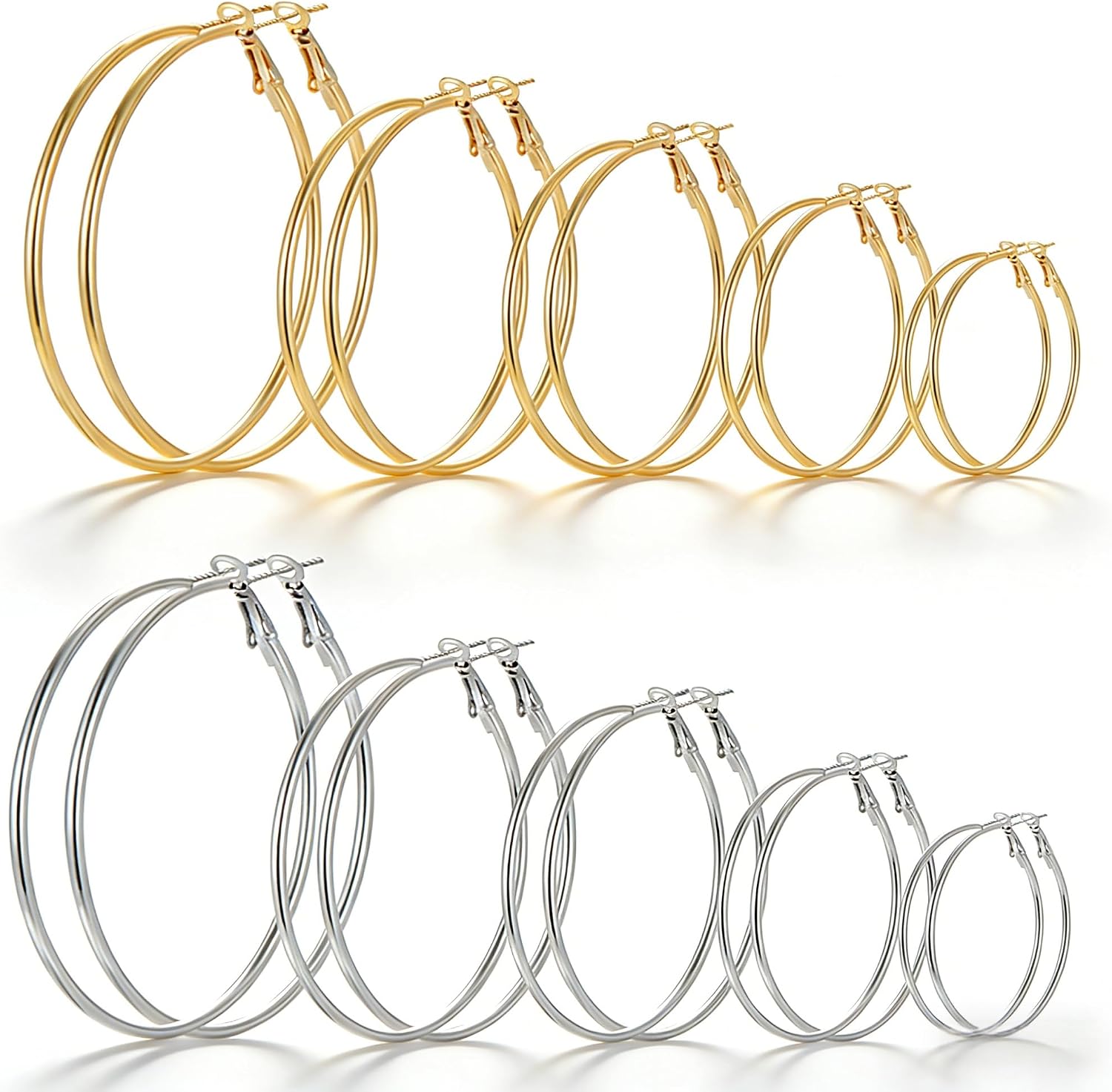 Nine Pairs Gold Finish Hoops - Image 9