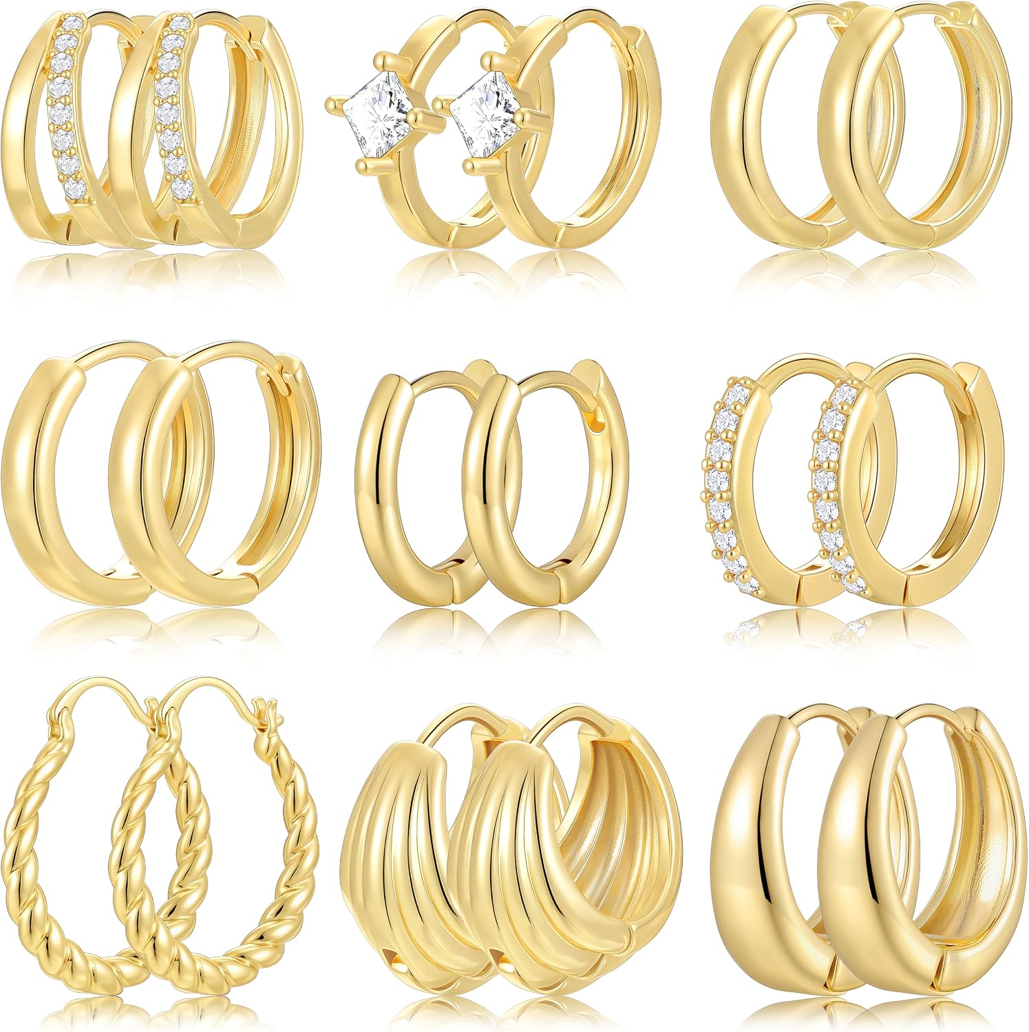 Nine Pairs Gold Finish Hoops - Image 11