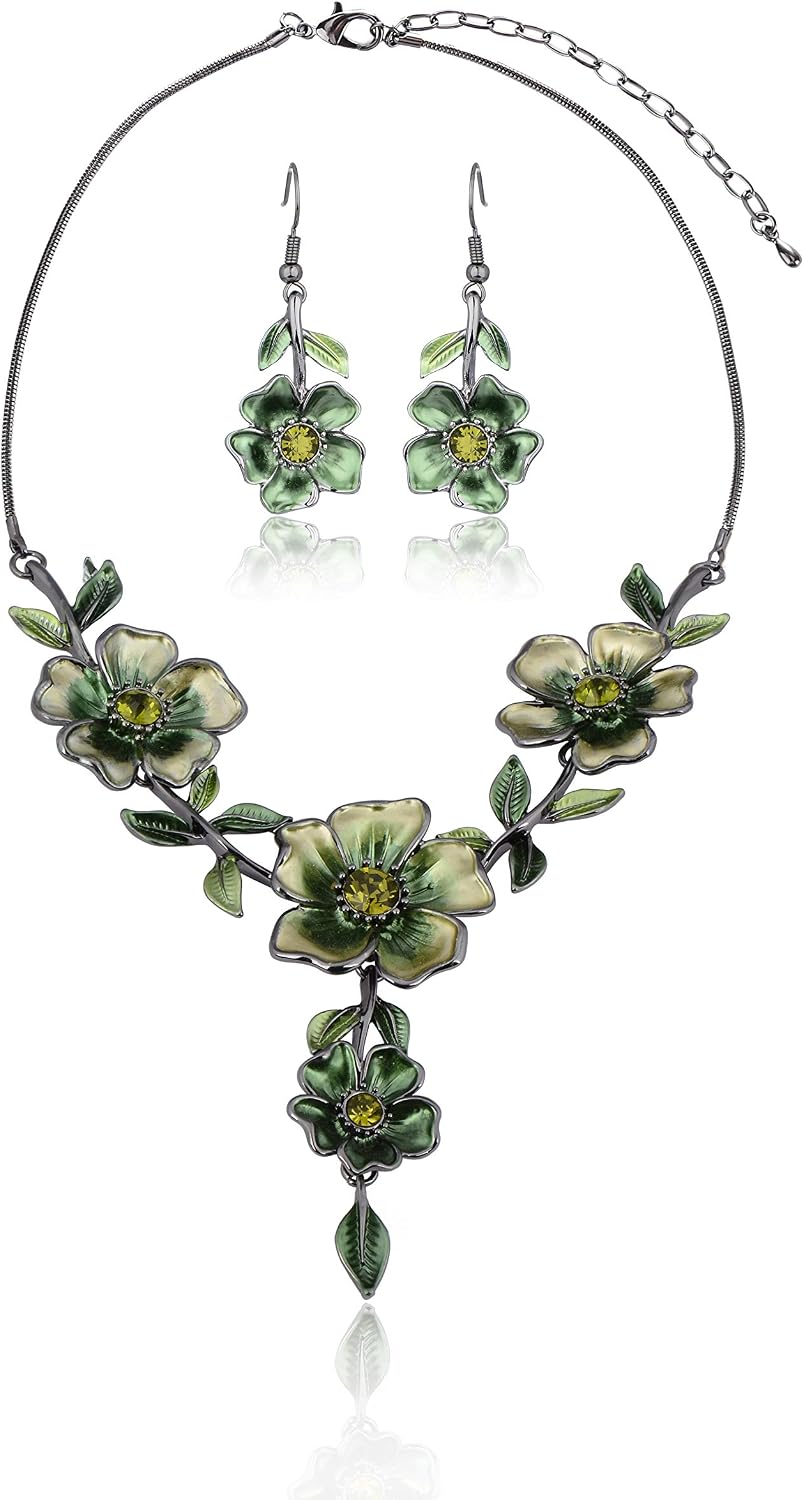 Green Floral Jewellery Set
