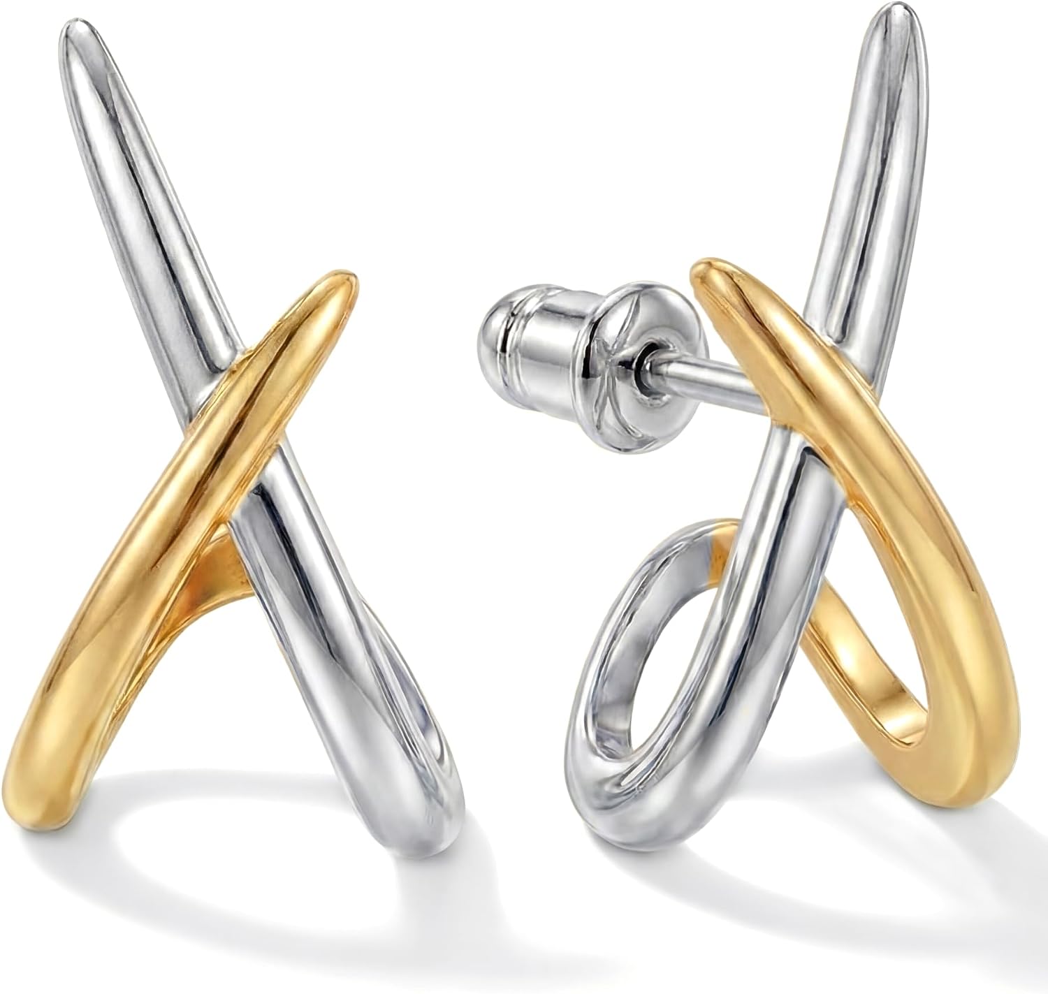 Gold Finish Crossover Earrings - Image 11