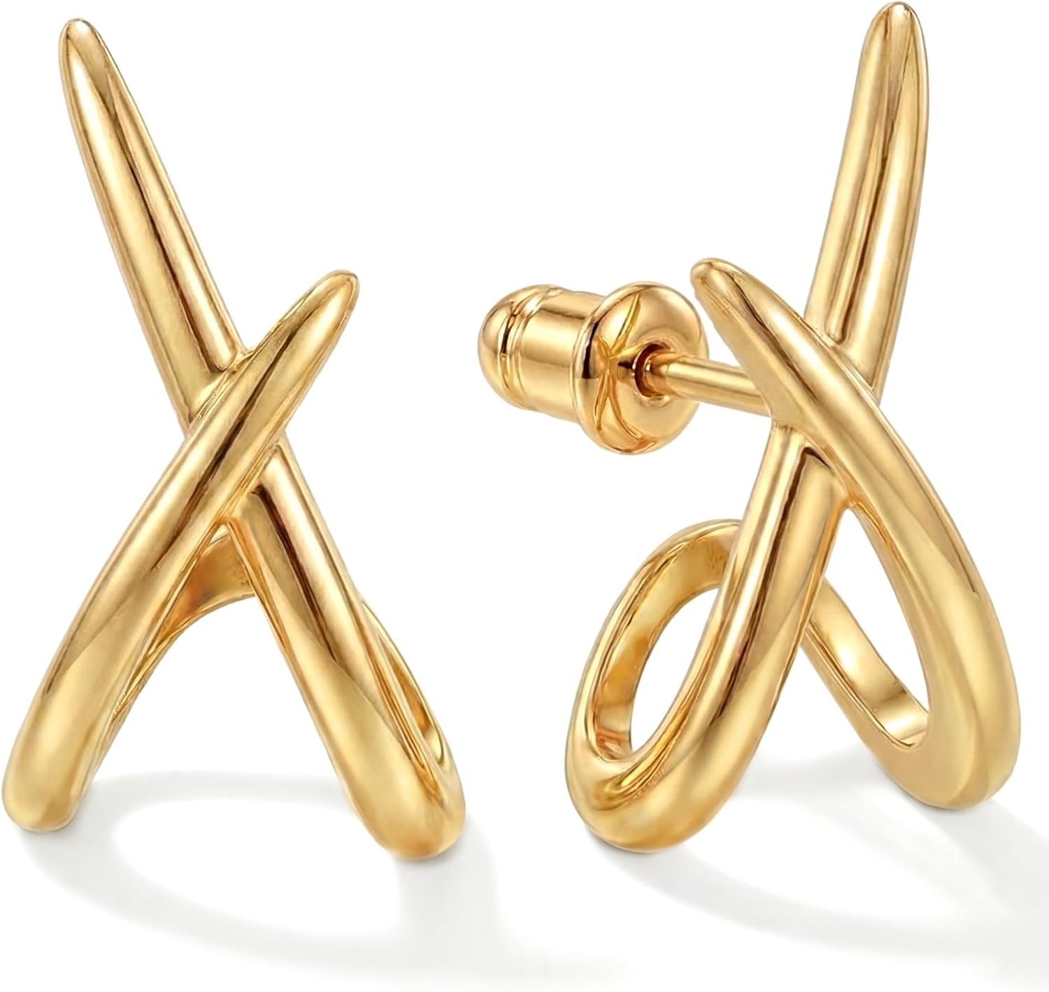 Gold Finish Crossover Earrings