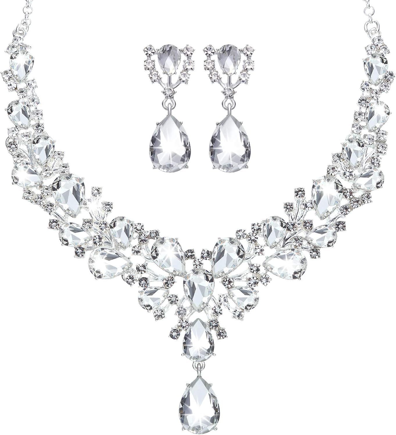 Clear Teardrop Stone Jewellery Set