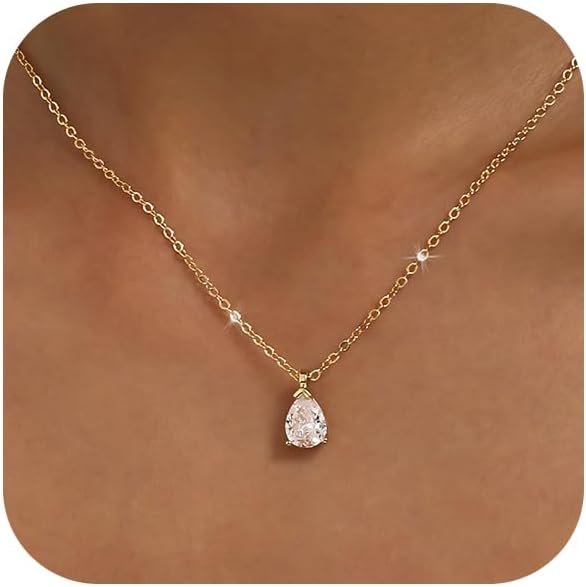 Gold Tone Teardrop Necklace