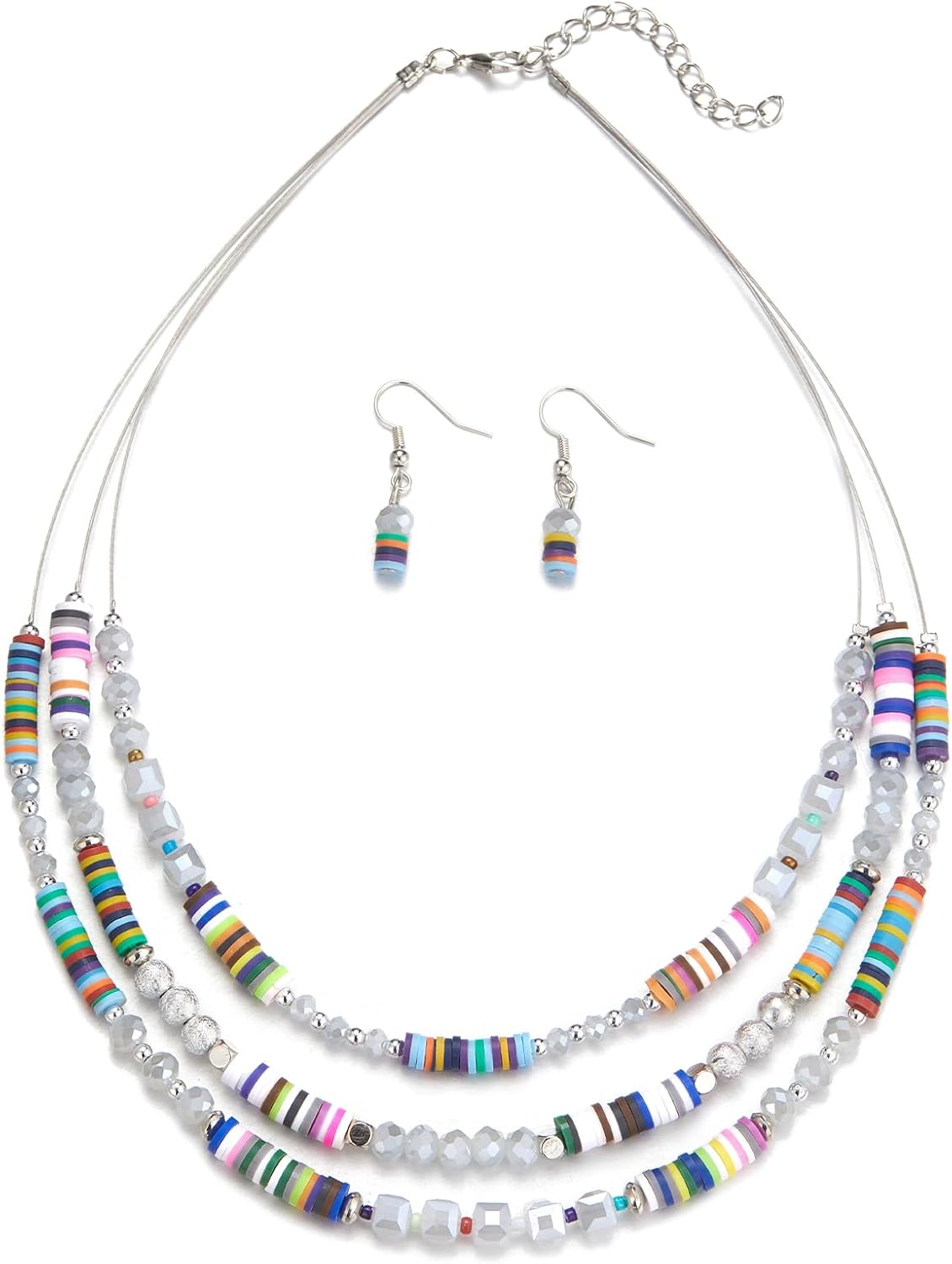 Grey Beaded Necklace Earring Set - Image 10