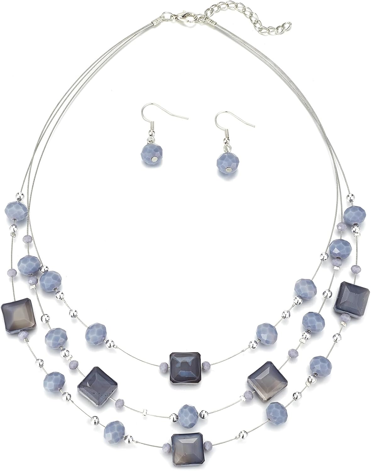 Grey Beaded Necklace Earring Set