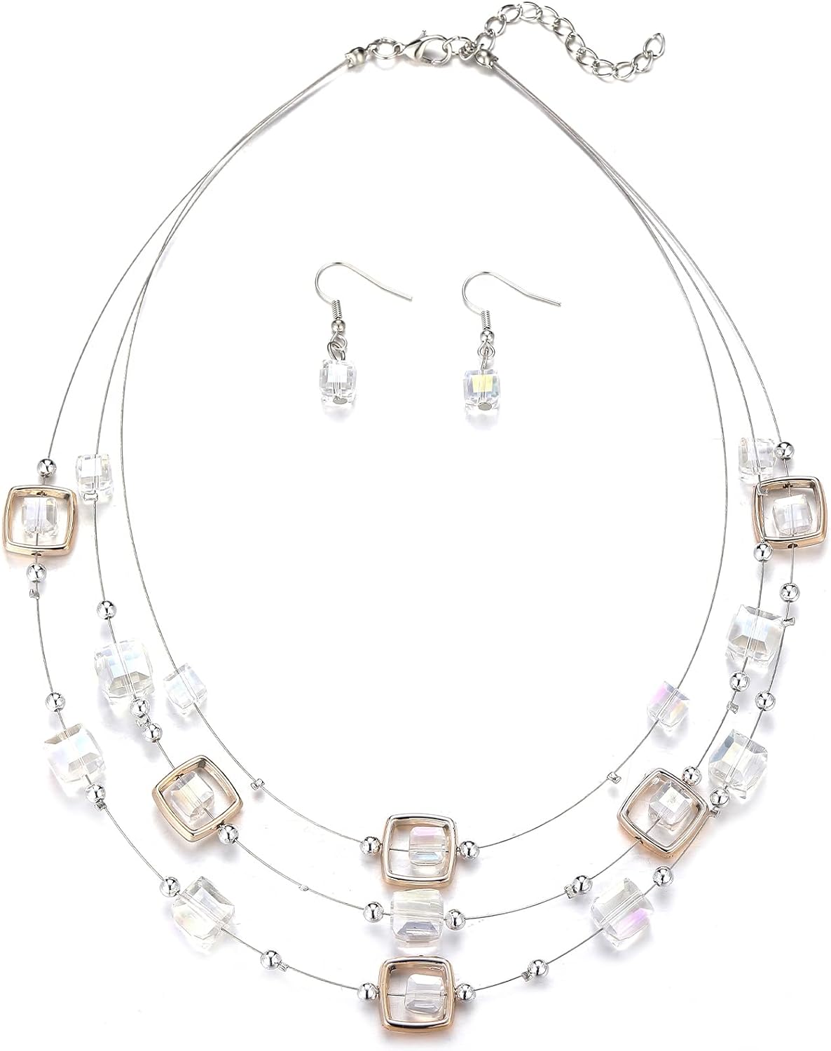 Grey Beaded Necklace Earring Set - Image 14