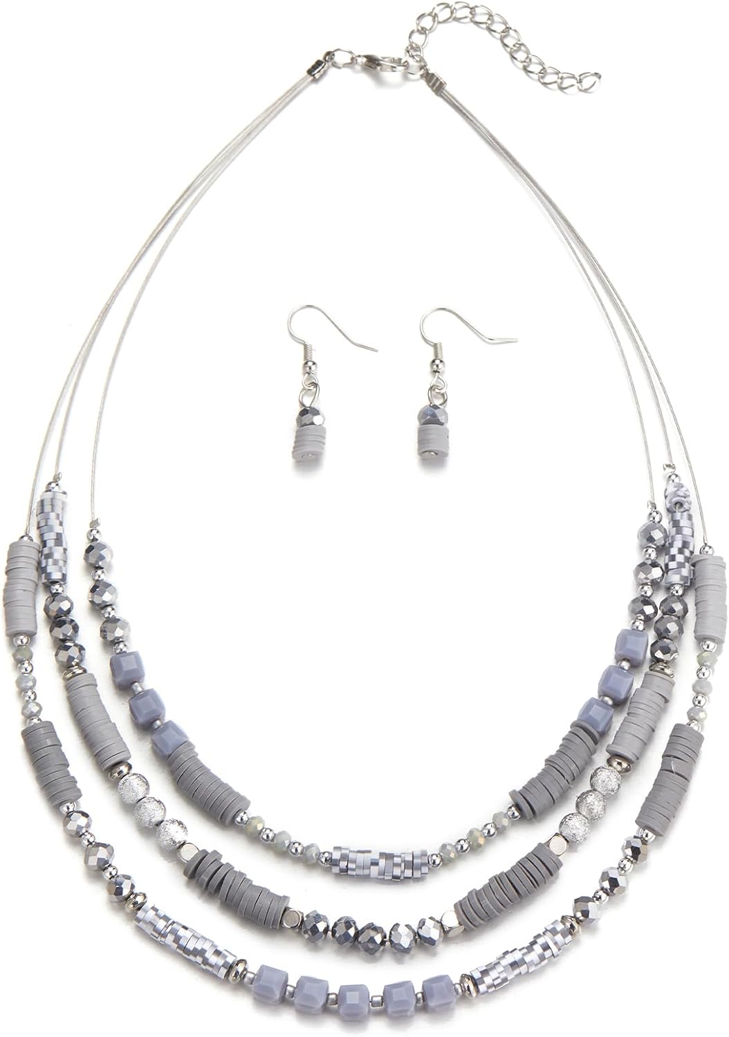 Grey Beaded Necklace Earring Set - Image 11
