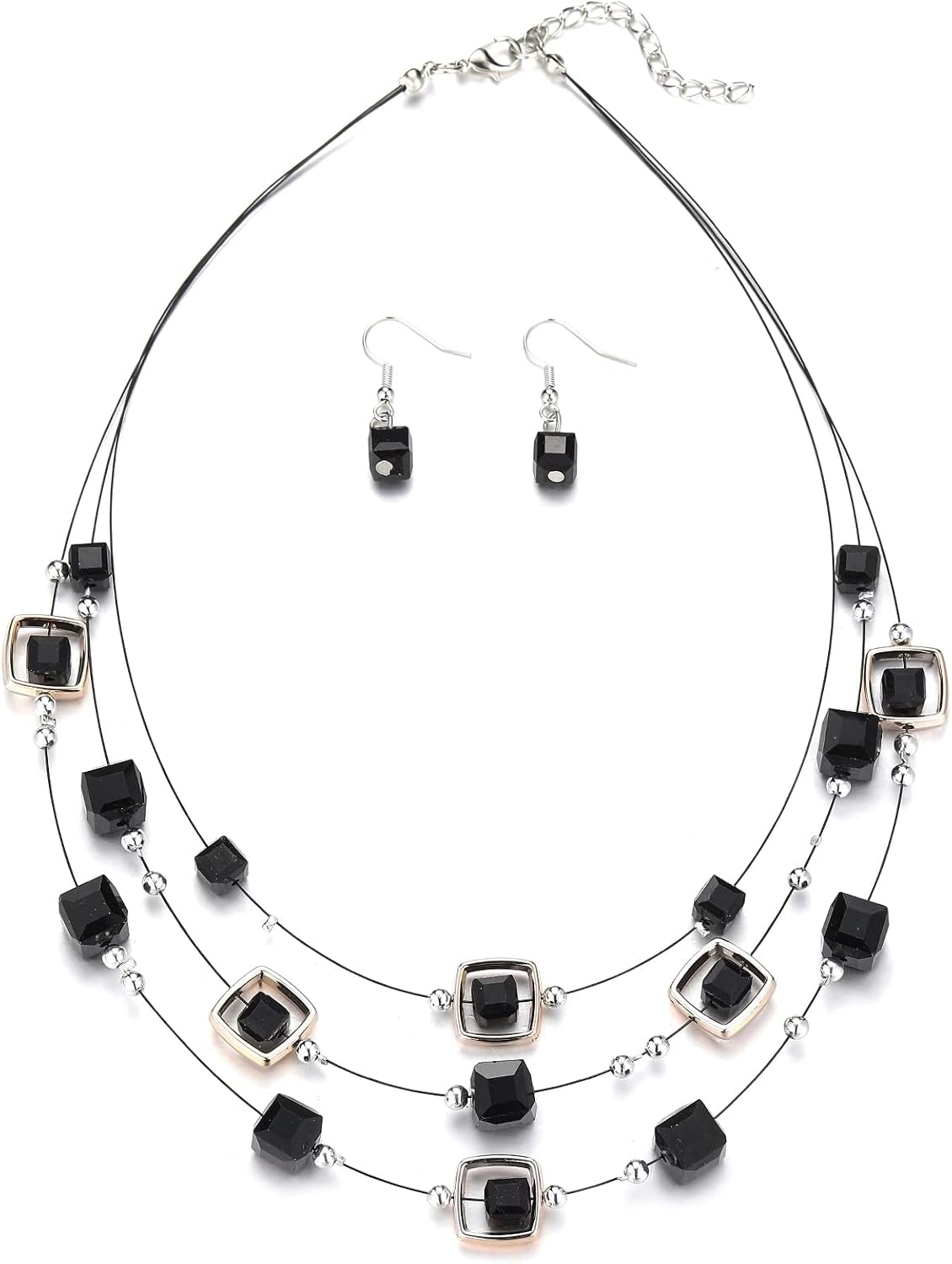 Grey Beaded Necklace Earring Set - Image 13