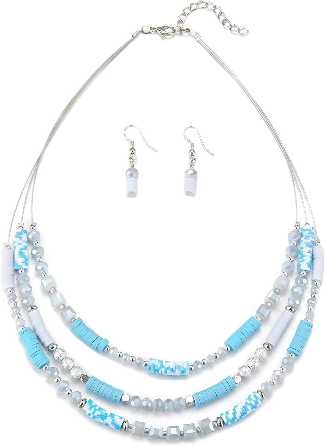 Grey Beaded Necklace Earring Set - Image 17