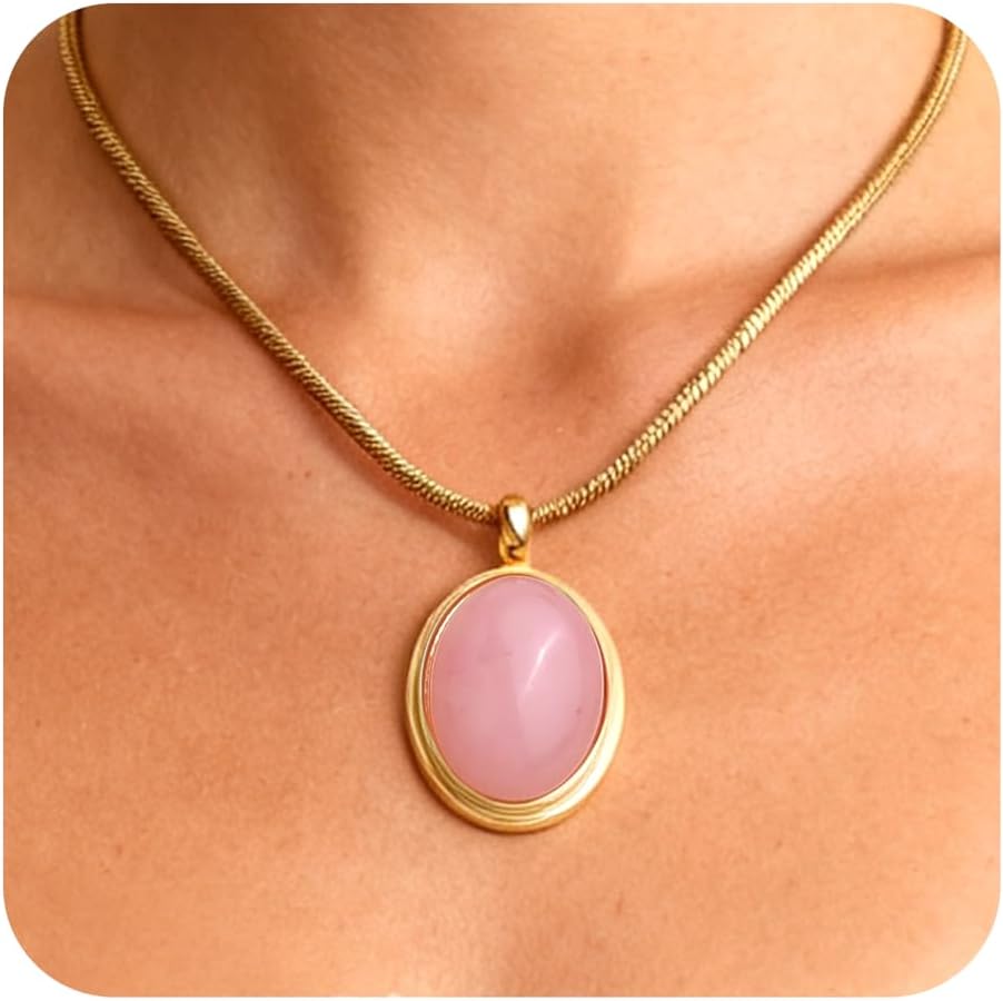 Gold Tone Oval Stone Necklace - Image 18