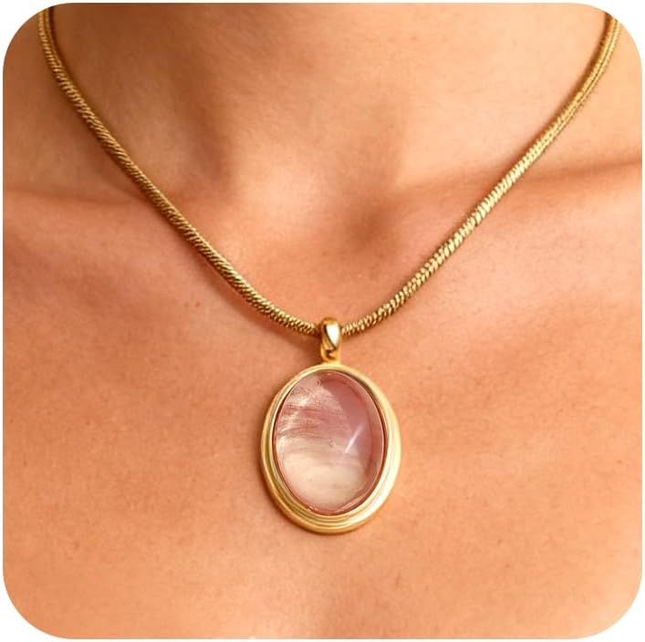 Gold Tone Oval Stone Necklace - Image 20