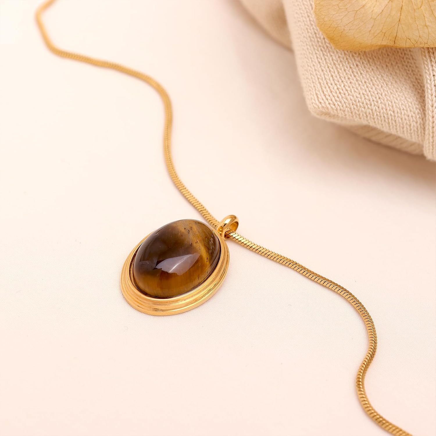 Gold Tone Oval Stone Necklace - Image 7