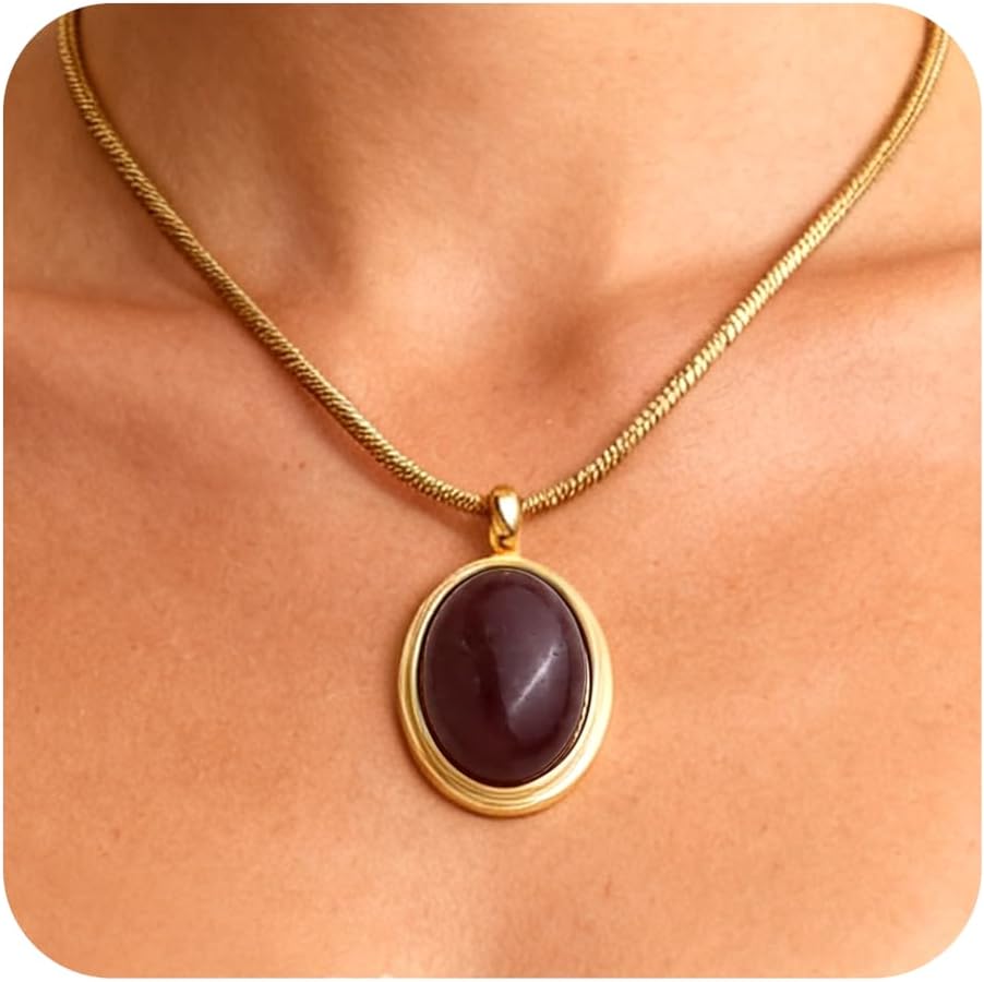 Gold Tone Oval Stone Necklace - Image 12
