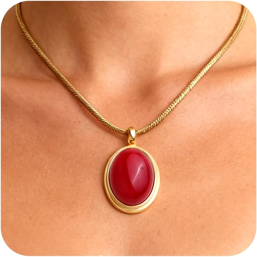 Gold Tone Oval Stone Necklace - Image 14